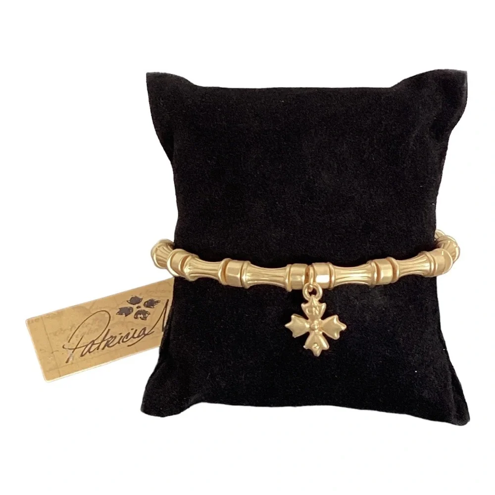 Patricia Nash Egyptian Gold Tone Bamboo Link Stretch Bracelet - Picture 3 of 10